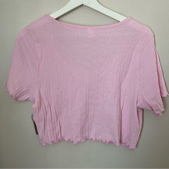 BP Crop Top Pastel Light Pink Buttons Casual Neutral Solid Texture Y2K Style - Picture 6 of 7